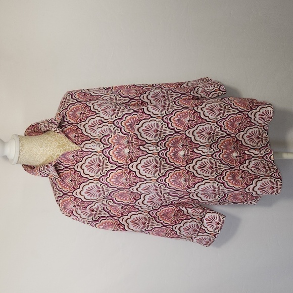 Chico's Pink Paisley Print 3/4 Sleeve Button Down 100% Linen Button Cuff Top - Picture 1 of 13